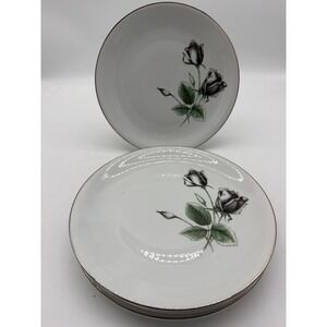 4 Vtg Stonegate Germany Bavarian Midnight Rose Dinner Plate 9 7/8" Platinum Trim